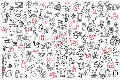 Christmas,new year icons big set.Doodle sketchy