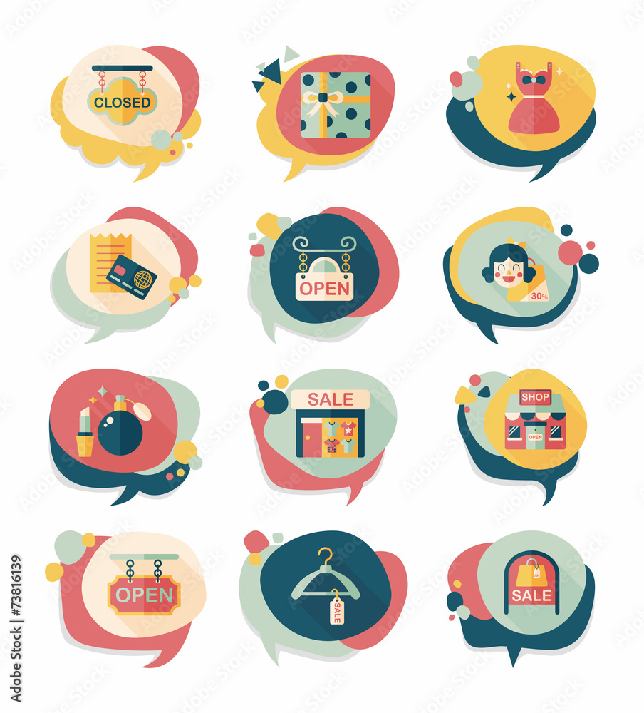 shopping speech bubble flat design background set, eps10 shopping speech bubble flat design background set, eps10