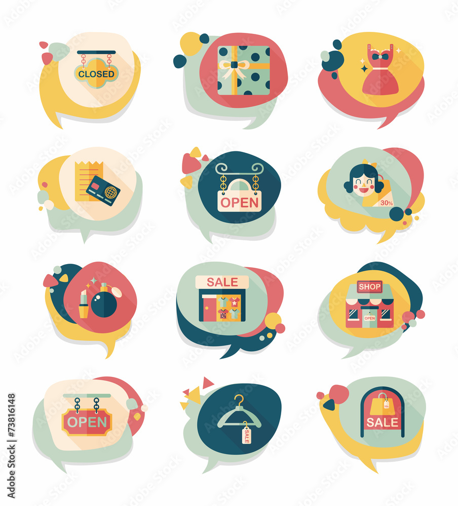 shopping speech bubble flat design background set, eps10 shopping speech bubble flat design background set, eps10
