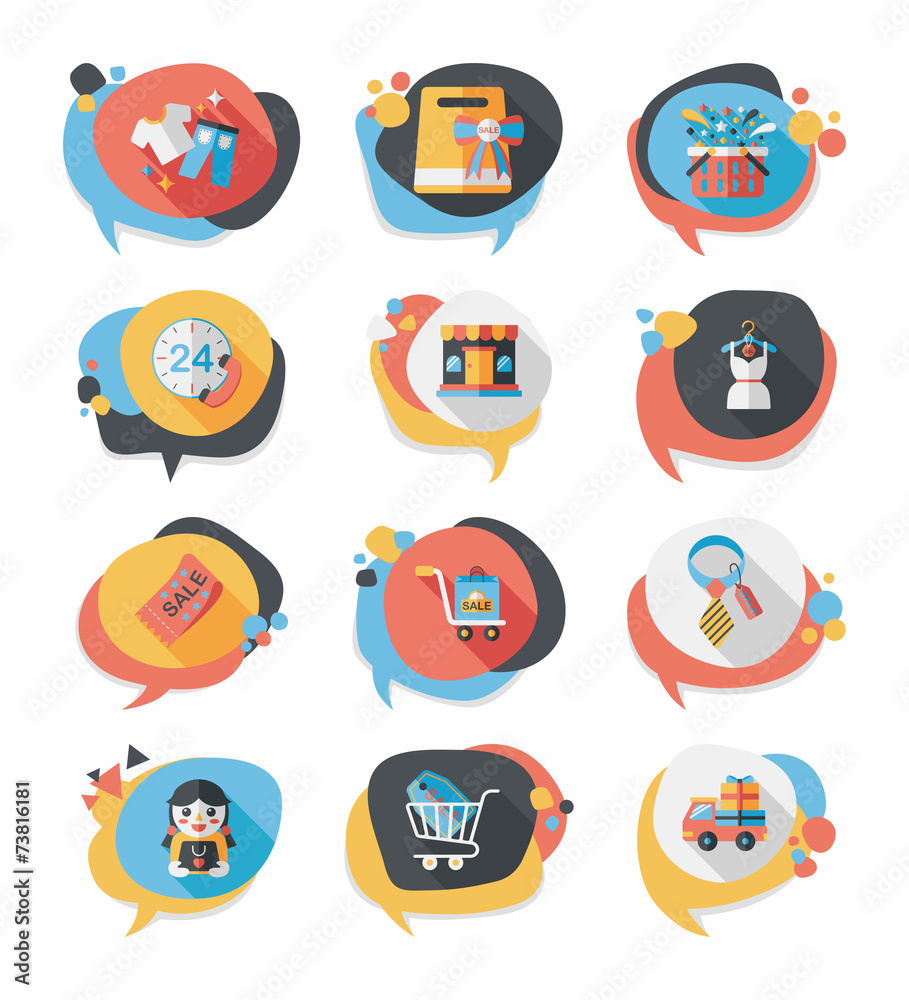 shopping speech bubble flat design background set, eps10 shopping speech bubble flat design background set, eps10