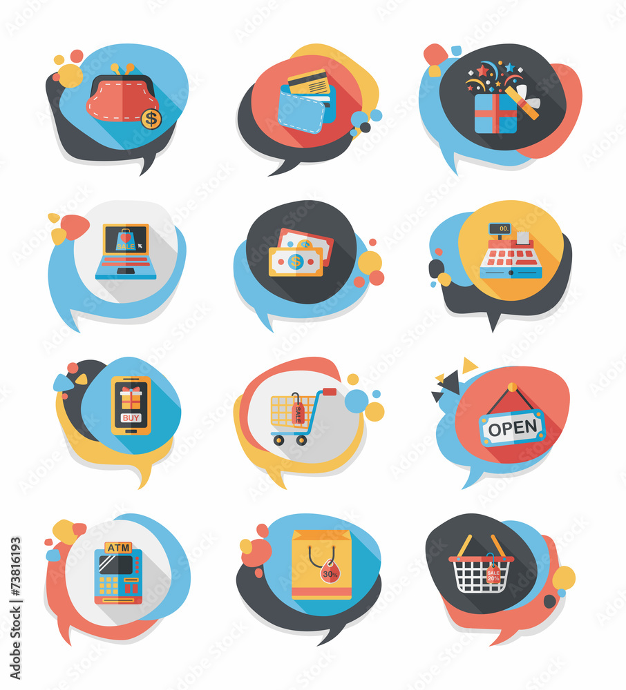 shopping speech bubble flat design background set, eps10 shopping speech bubble flat design background set, eps10