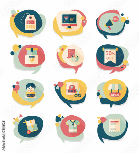 shopping speech bubble flat design background set, eps10