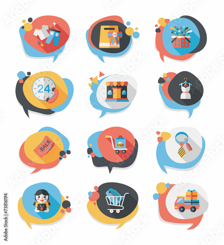 shopping speech bubble flat design background set, eps10