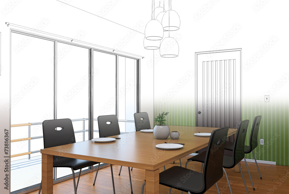 Fototapeta premium sketch design of dining ,3d wireframe render 