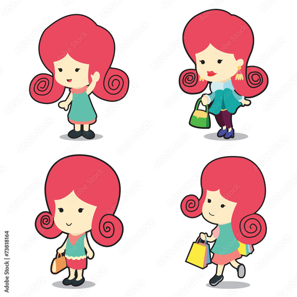 Happy cute girl in many poses cartoon vector illustration Happy cute girl in many poses cartoon vector illustration