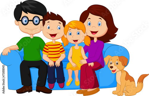 Happy family sitting on sofa