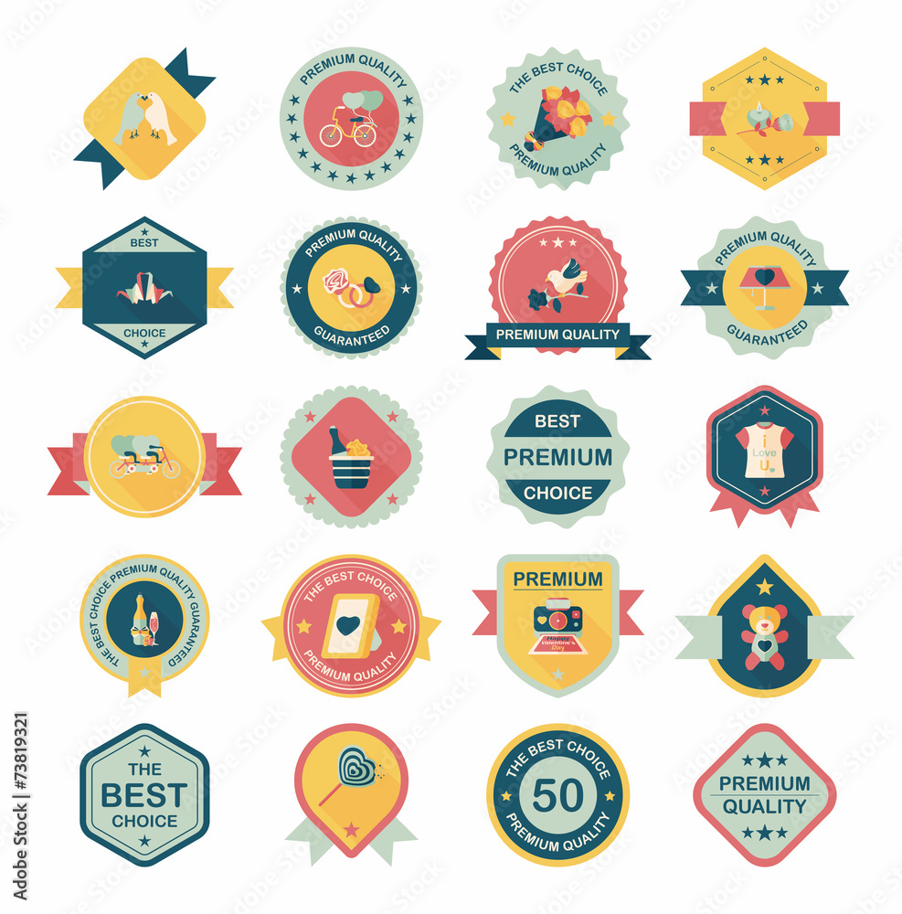 Valentine’s Day badge flat banner design background set, eps10
