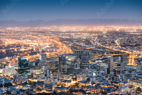 Aerial view of Cape Town from Signal Hill after sunset