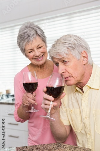 Senior couple drinking red wine