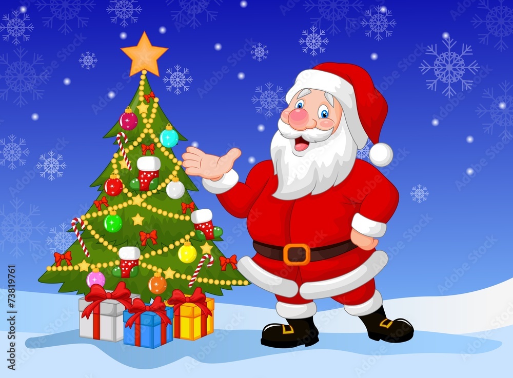 Cartoon Santa clause with Christmas tree Cartoon Santa clause with Christmas tree