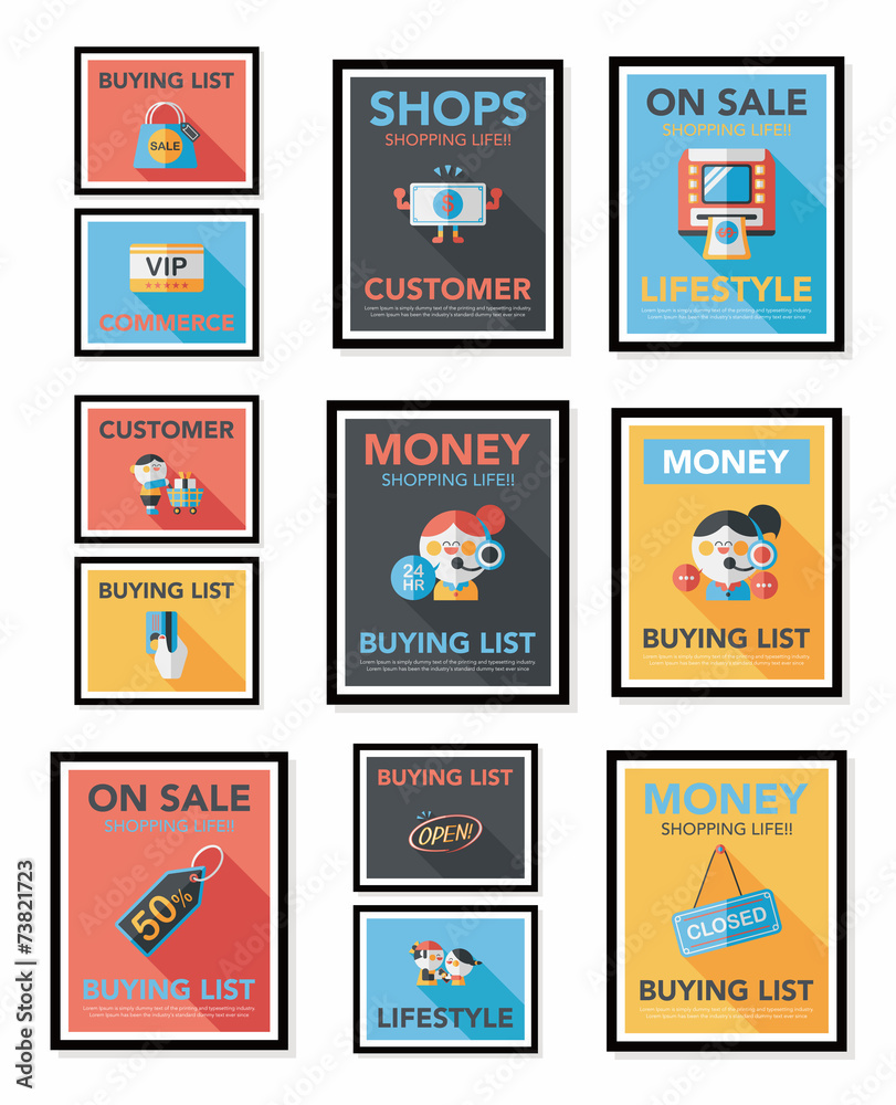 shopping poster banner flat design background set, eps10 shopping poster banner flat design background set, eps10
