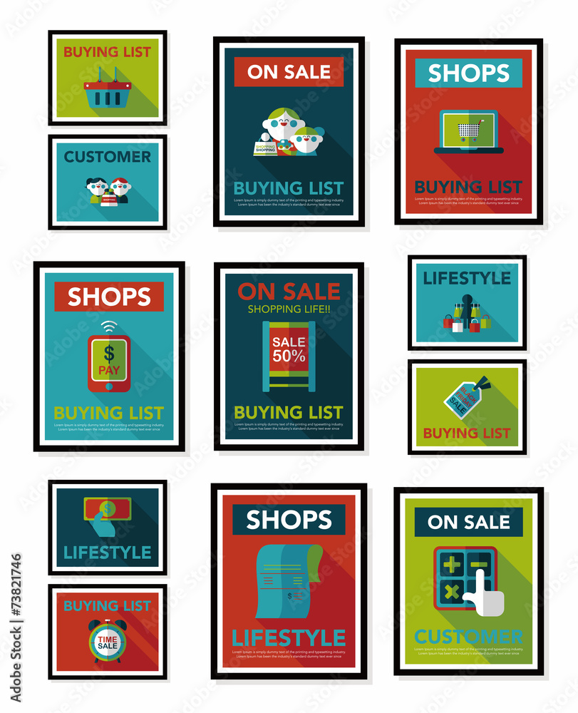 shopping poster banner flat design background set, eps10 shopping poster banner flat design background set, eps10