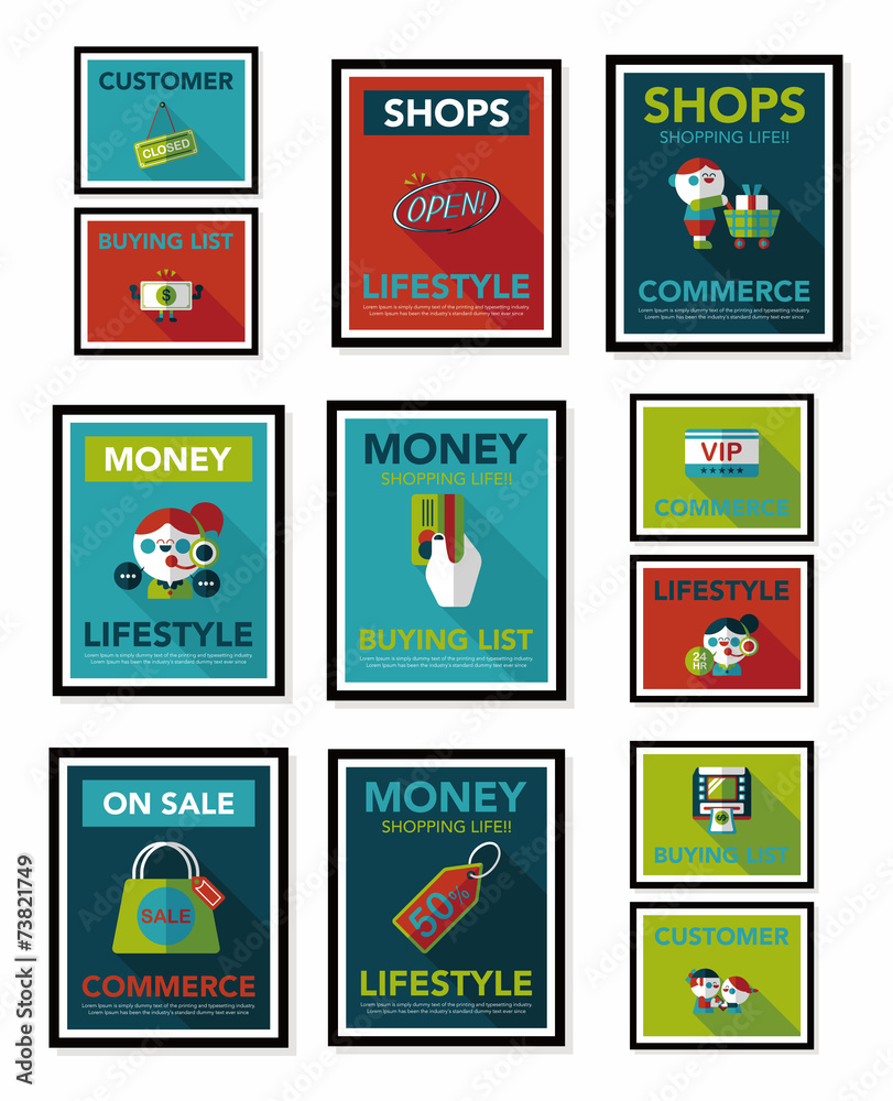 shopping poster banner flat design background set, eps10 shopping poster banner flat design background set, eps10