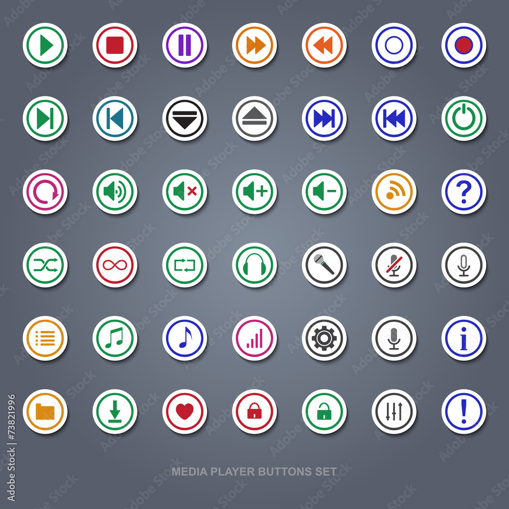 Media player buttons sticker icons set Media player buttons sticker icons set