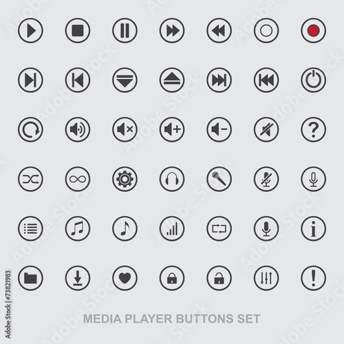 Vector media player icons set. Multimedia.