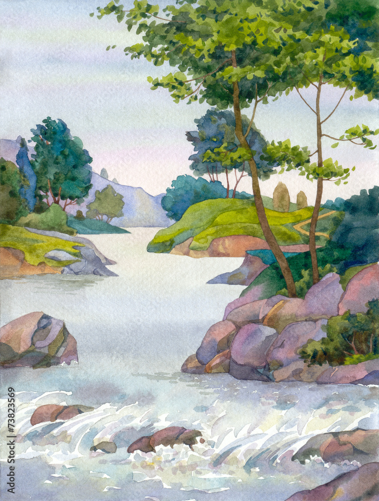 Naklejka premium Tree by a mountain stream