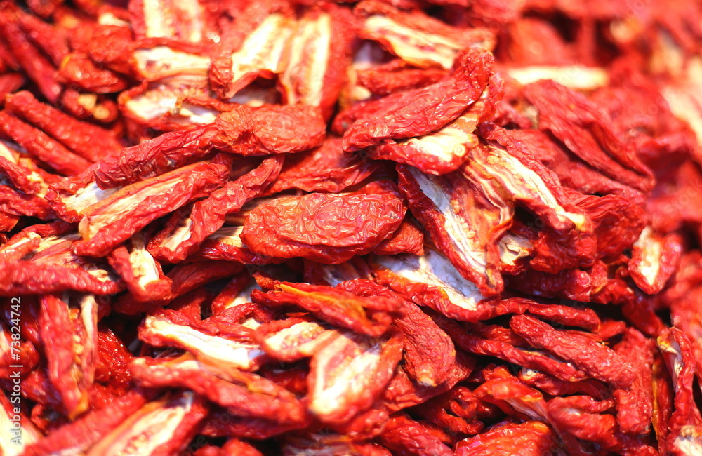 dried tomatoes for sale in the market of southern Italy