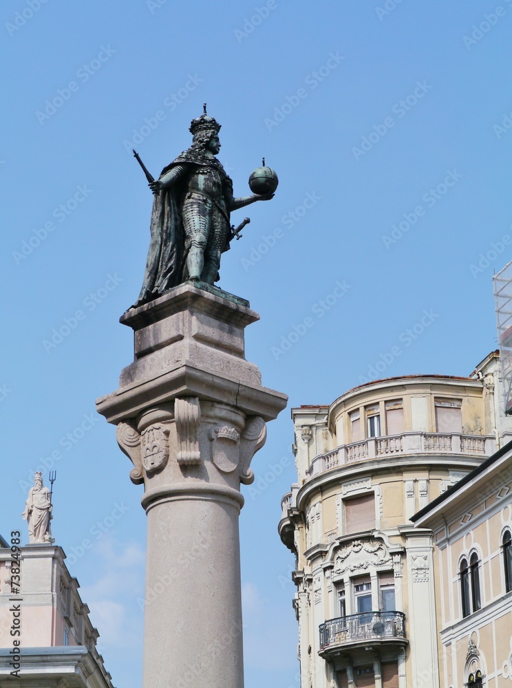 A bronze statue of the Habsburg Emperor Leopold I in Trieste