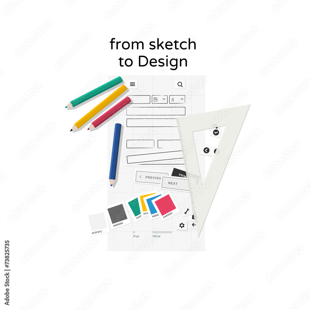 Designing website on paper - flat design illustration Designing website on paper - flat design illustration