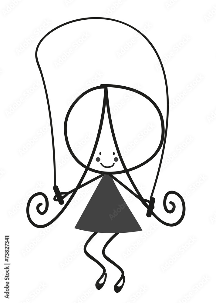 Doodle little girl with a skipping rope