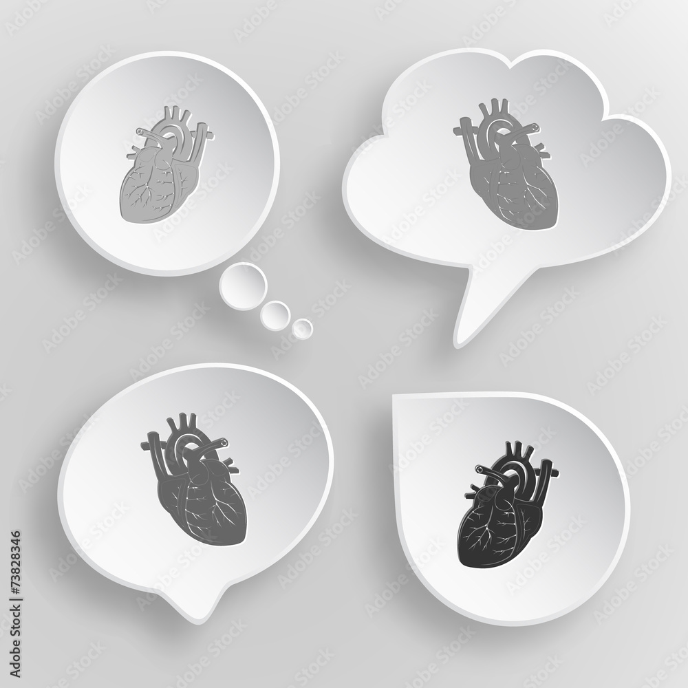 Heart. White flat vector buttons on gray background.