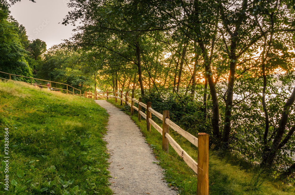 Gravel Path to a Recreational Area at Sunset