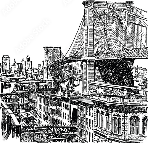 Billede på lærred Vintage graphic New York Brooklyn bridge