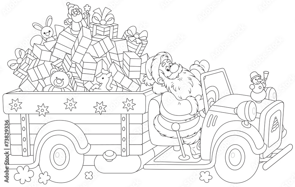 Santa carrying Christmas gifts on his truck