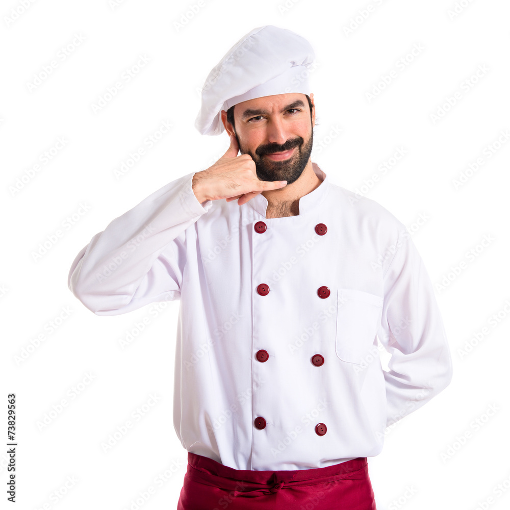 Chef making phone over white background Chef making phone over white background