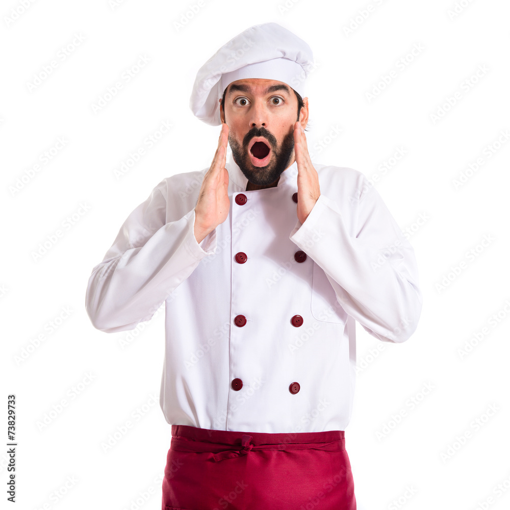 Chef doing surprise gesture over white background Chef doing surprise gesture over white background
