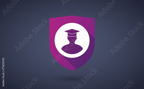 Long shadow shield icon with a student