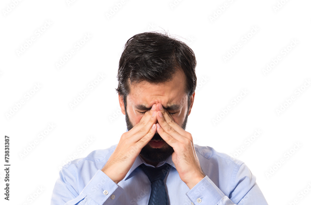 frustrated businessman over white background frustrated businessman over white background