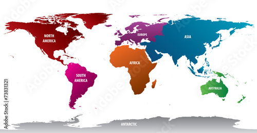 World Continents With Bold Color