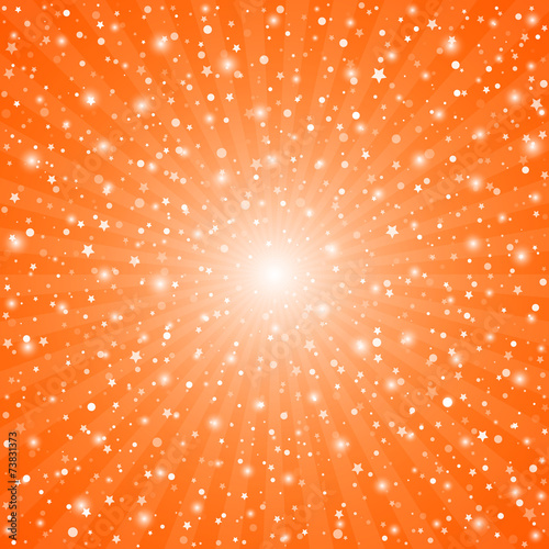 Orange Christmas background with rays of light from the center