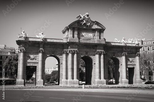 Madrid - city gate. Black and white photo.