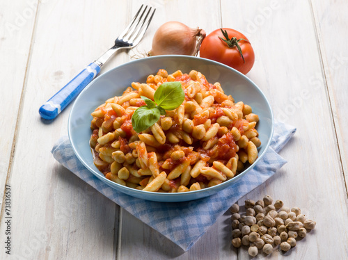 pasta cavatelli with chickpeas and tomatoes photo