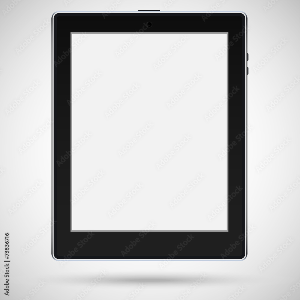 Black tablet with touch screen on a gray background Black tablet with touch screen on a gray background
