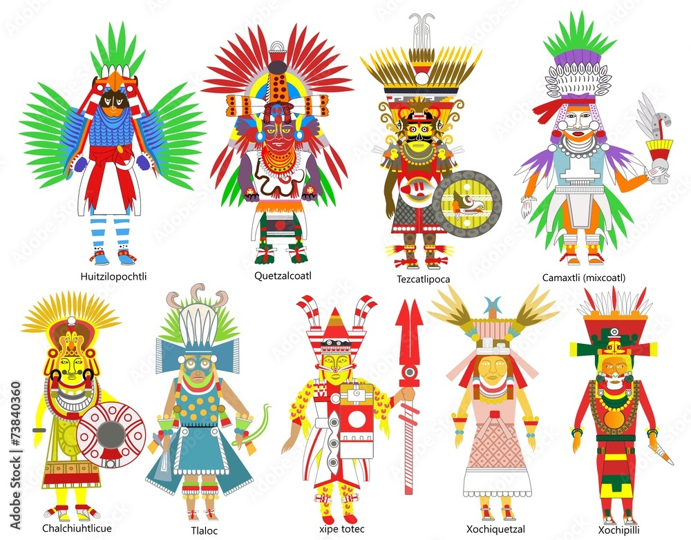 ภาพประกอบสต็อก A set of ancient Aztec gods and goddesses ภาพ | Adobe Stock