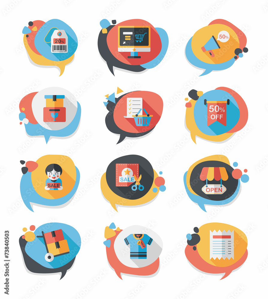 shopping speech bubble flat design background set, eps10 shopping speech bubble flat design background set, eps10