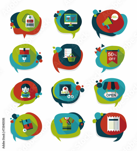 shopping speech bubble flat design background set, eps10