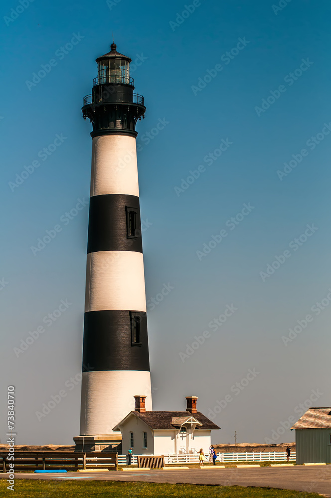 Black and white striped lighthouse at Bodie Island on the outer