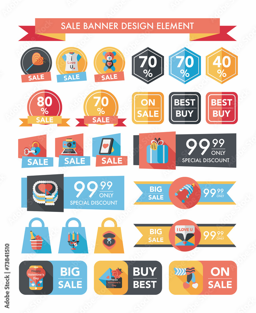Valentine’s Day sale banner flat design background set, eps10 Valentine’s Day sale banner flat design background set, eps10