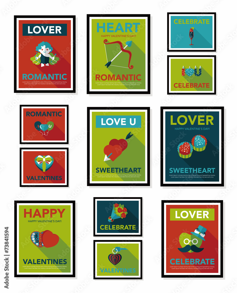 Valentine’s Day poster flat banner design flat background set, Valentine’s Day poster flat banner design flat background set,