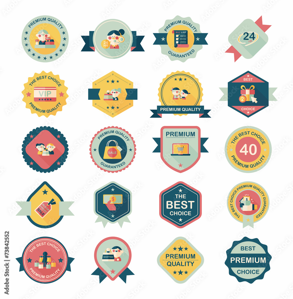 shopping badge banner flat design background set, eps10