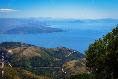 View from the Pantokrator peak at Corfu Island Greece