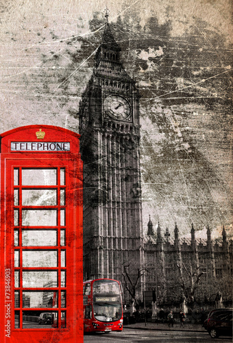 London Telefonzelle und Big Ben, Vintage