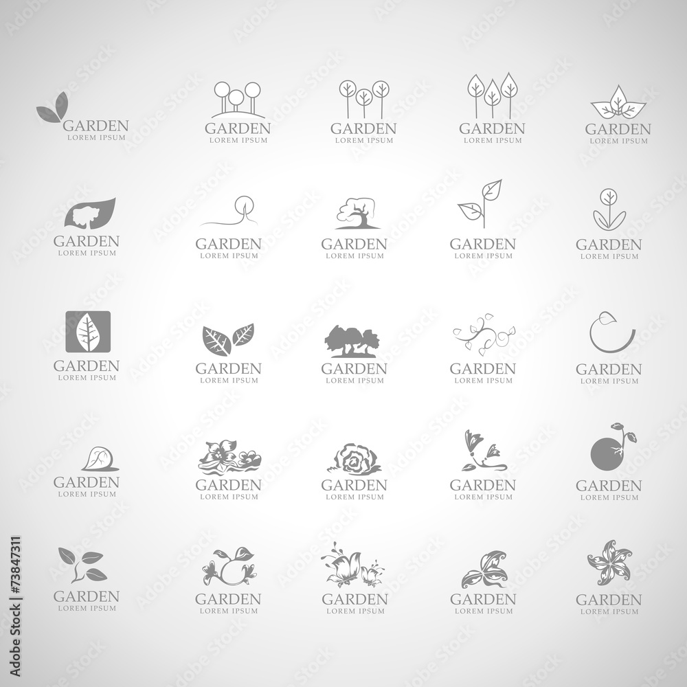 Garden Icons Set - Isolated On Gray Background