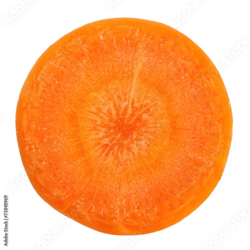 Tablou canvas Fresh carrot slice on a white background