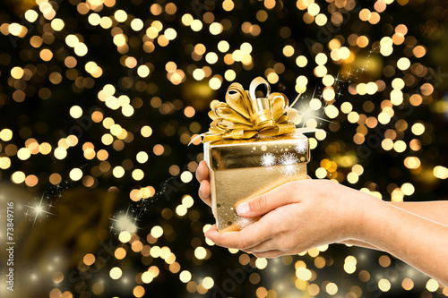 golden bokeh christmas presents photo