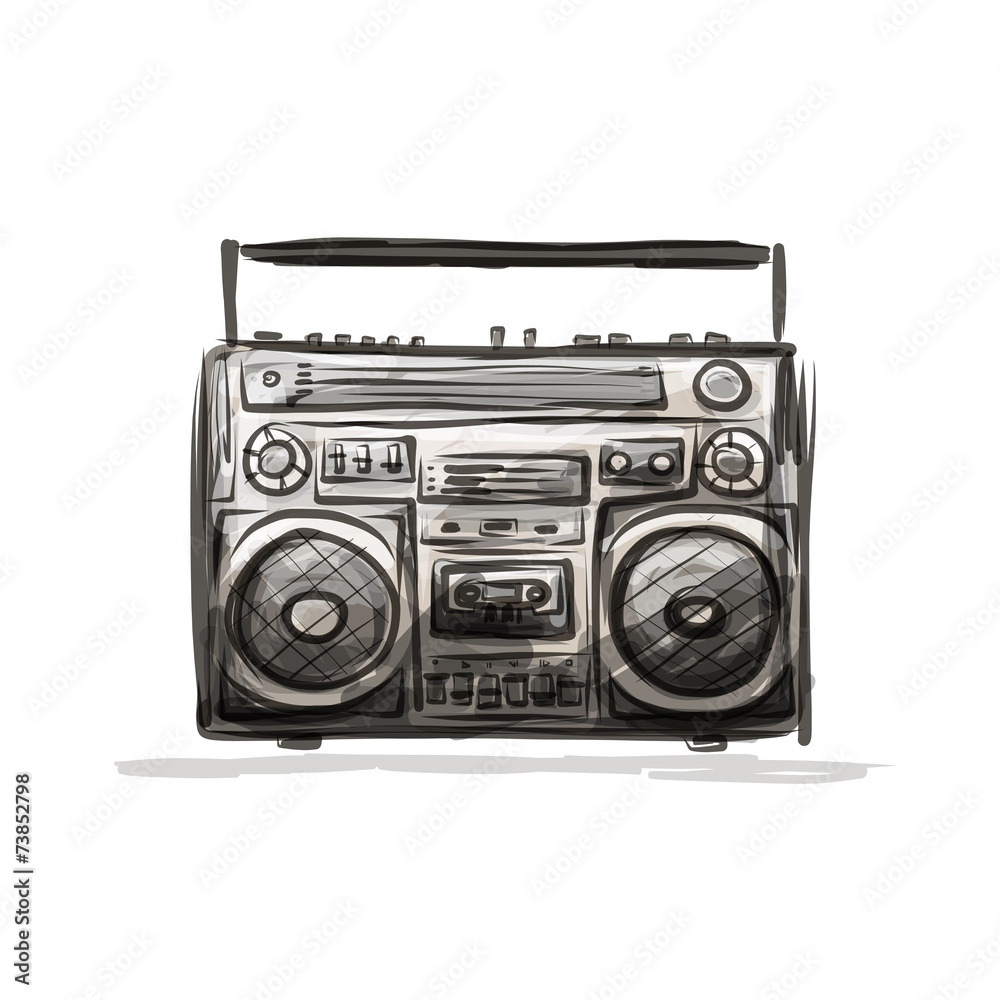 Retro cassette recorder, sketch for your design Retro cassette recorder, sketch for your design